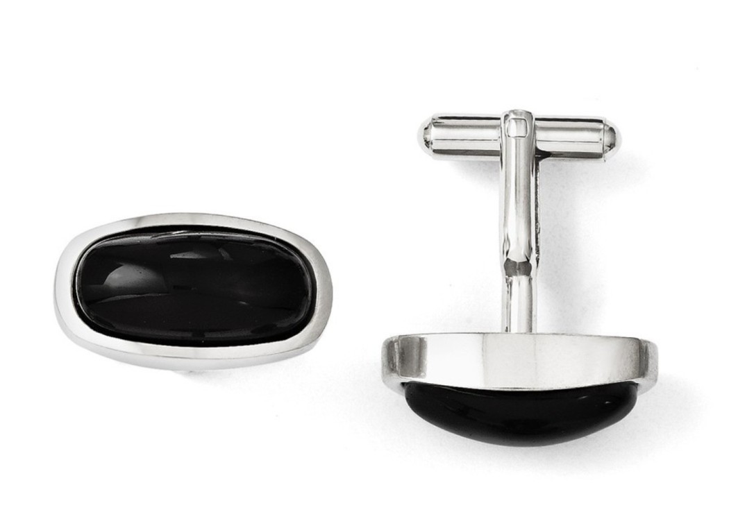 Stainless Steel Black Agate Polished Cuff Links( 24MMX 14MM)