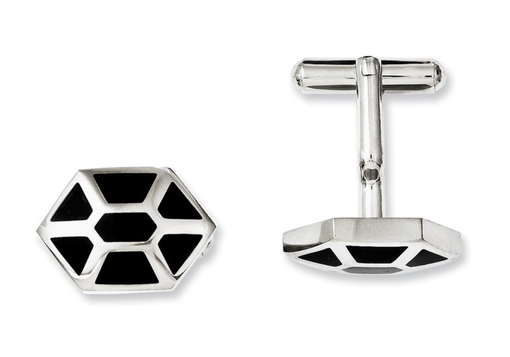 Stainless Steel Black Enamel and Polished Cuff Links(, 20MMx14MM)