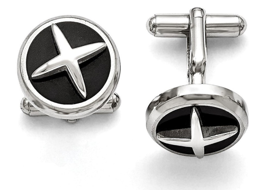 Stainless Steel Polished Enameled X Cuff Links, 18MM