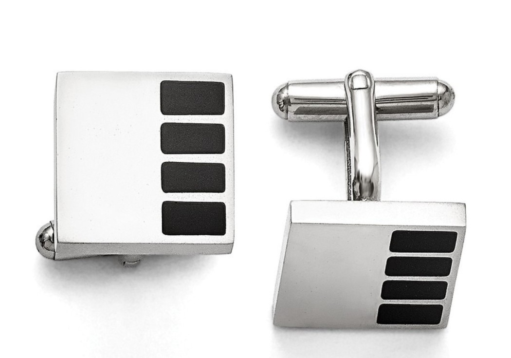 Stainless Steel Polished Enameled Cuff Links, 18MM 