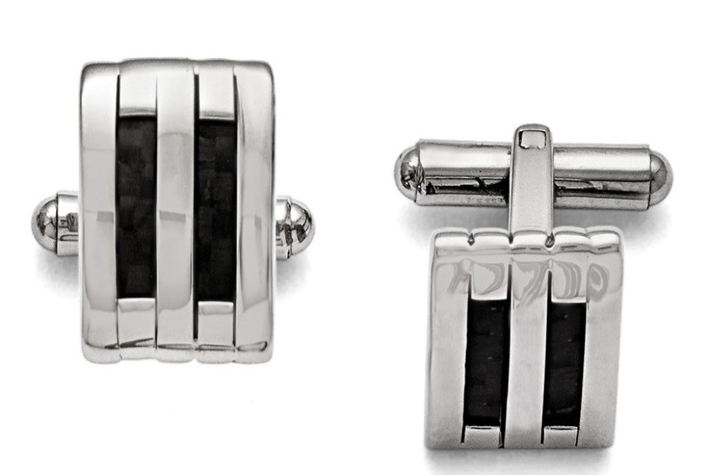 Stainless Steel Polished Black Carbon Fiber Inlay Cuff Links (13MMX19 MM)