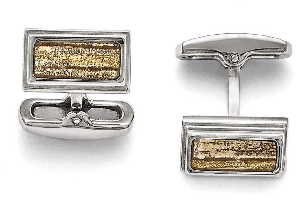 Stainless Steel Polished Cream/Black Enameled Cuff Links