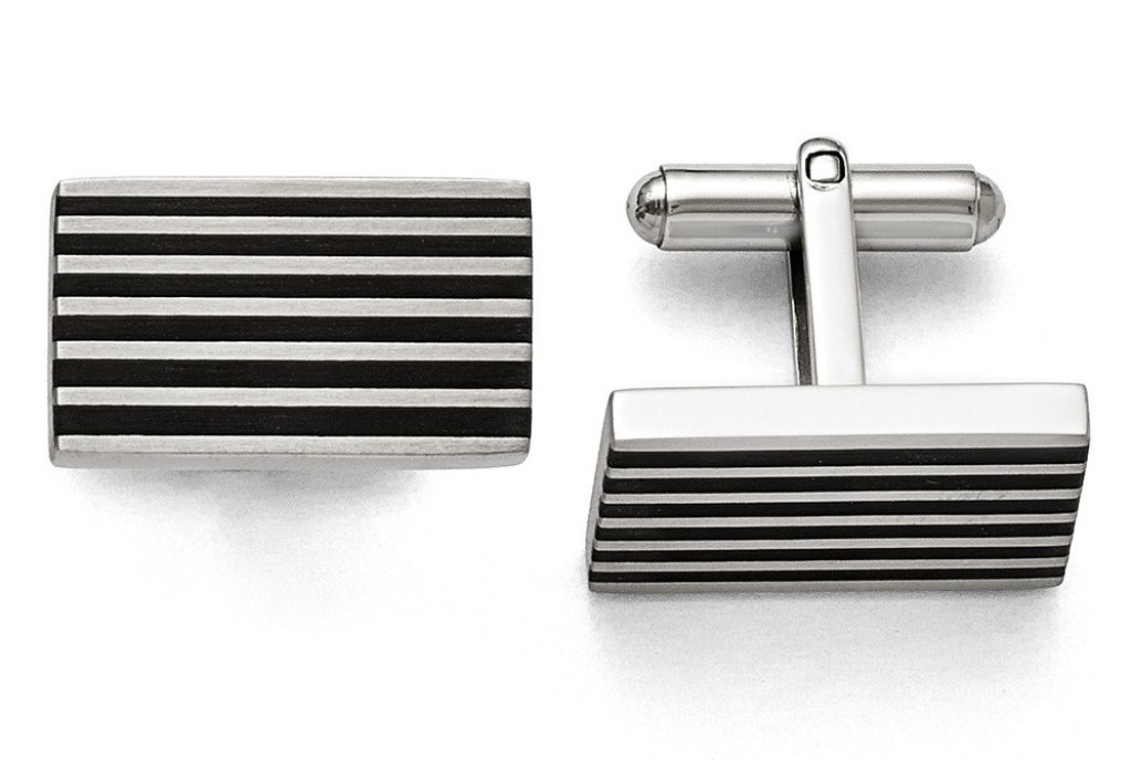 Brushed Stainless SteelBlack Rubber Cuff Links