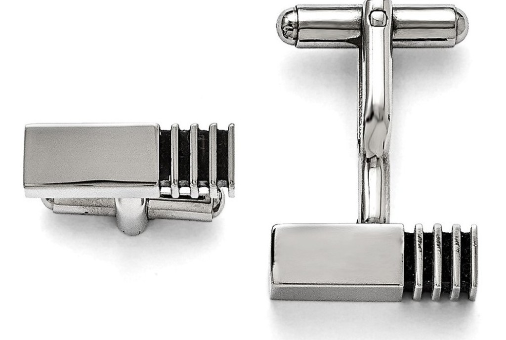 Stainless Steel Polished Antiqued Inlay Cuff Links