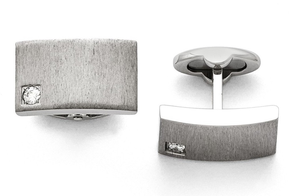 Stainless Steel Polished And Brushed CZ Cuff Links