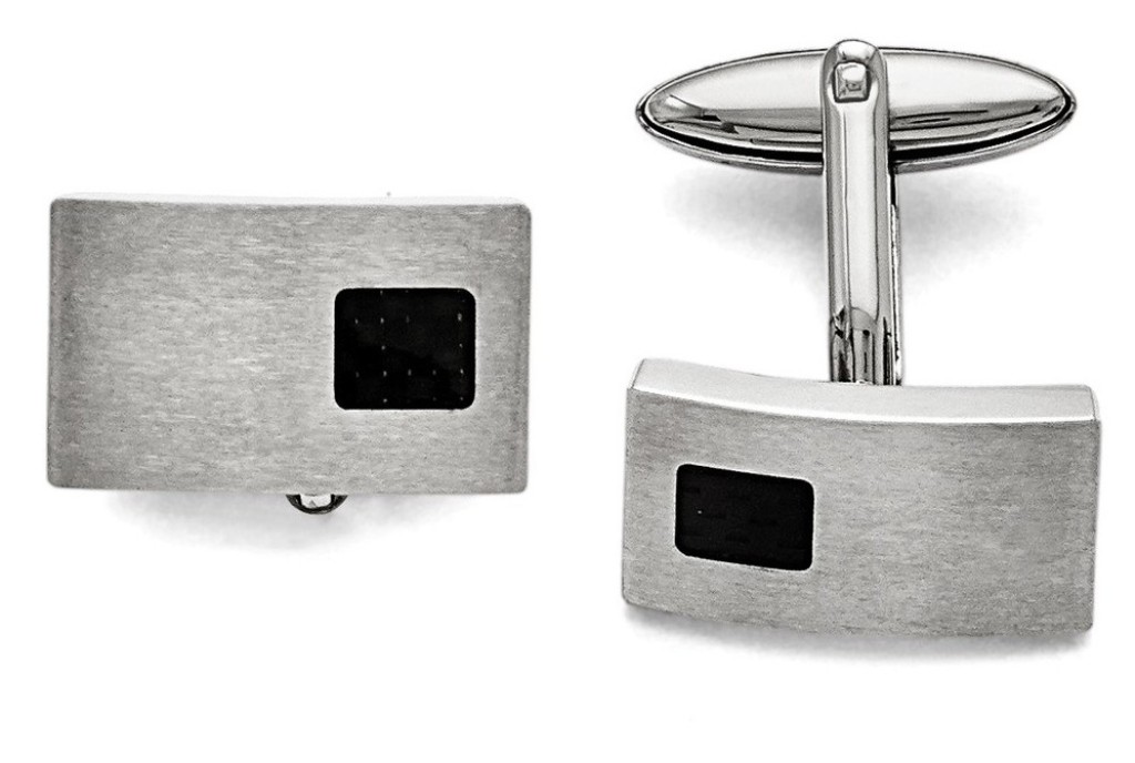 Stainless Steel Polished And Brushed Black Carbon Fiber Inlay Cuff Links