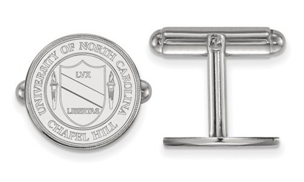 Rhodium-Plated Sterling Silver, LogoArt University Of North Carolina Crest Cuff Links,15MM