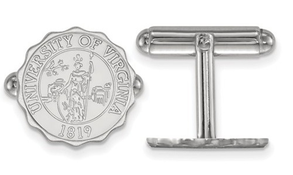 Rhodium-Plated Sterling Silve,r LogoArt University Virginia, Crest Cuff Links15MM