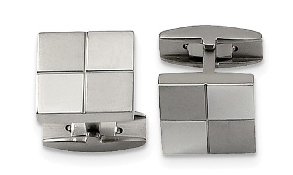 Grey Titanium Satin Brushed Square Cuff Links, 15MM