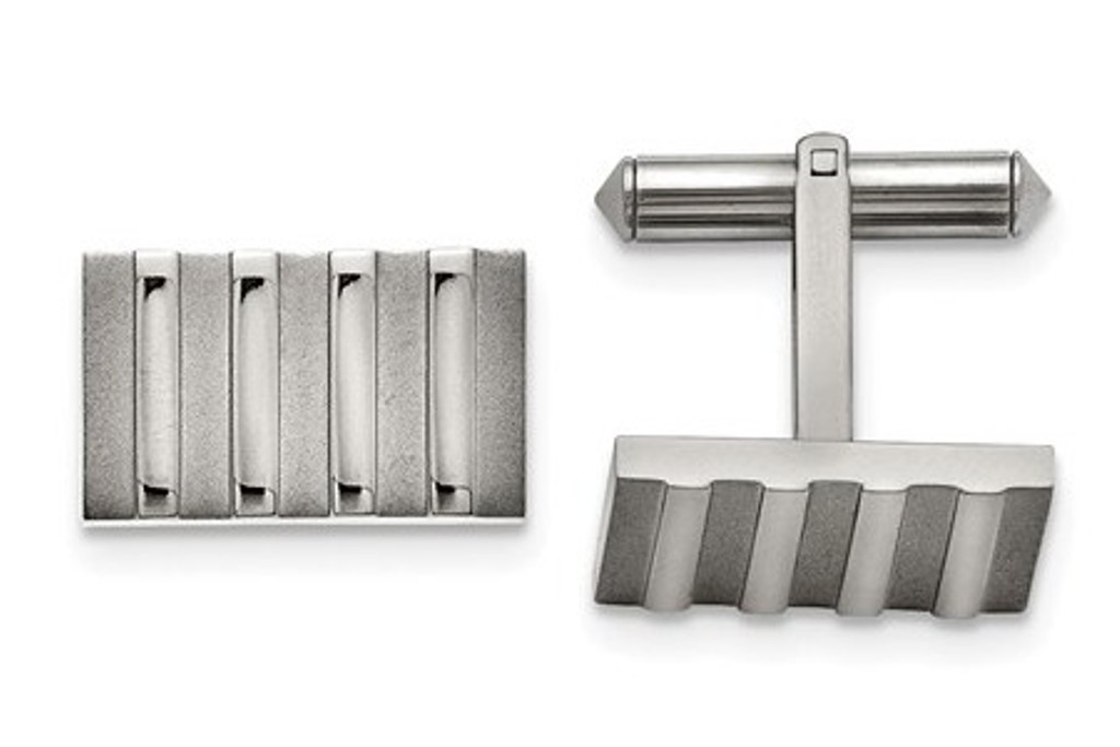 Grey Titanium satin Brushed Stripes Rectangle Cuff Links