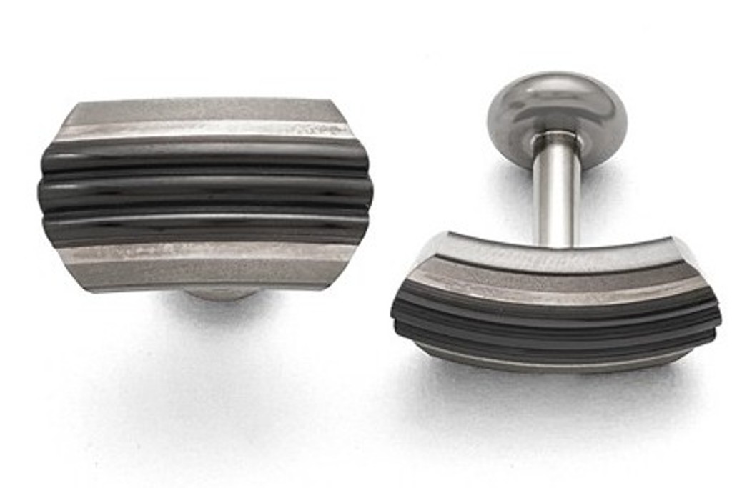 Grey Titanium/Ster.Sil Black Titanium satin Brushed/Polished Striped Cuff Links