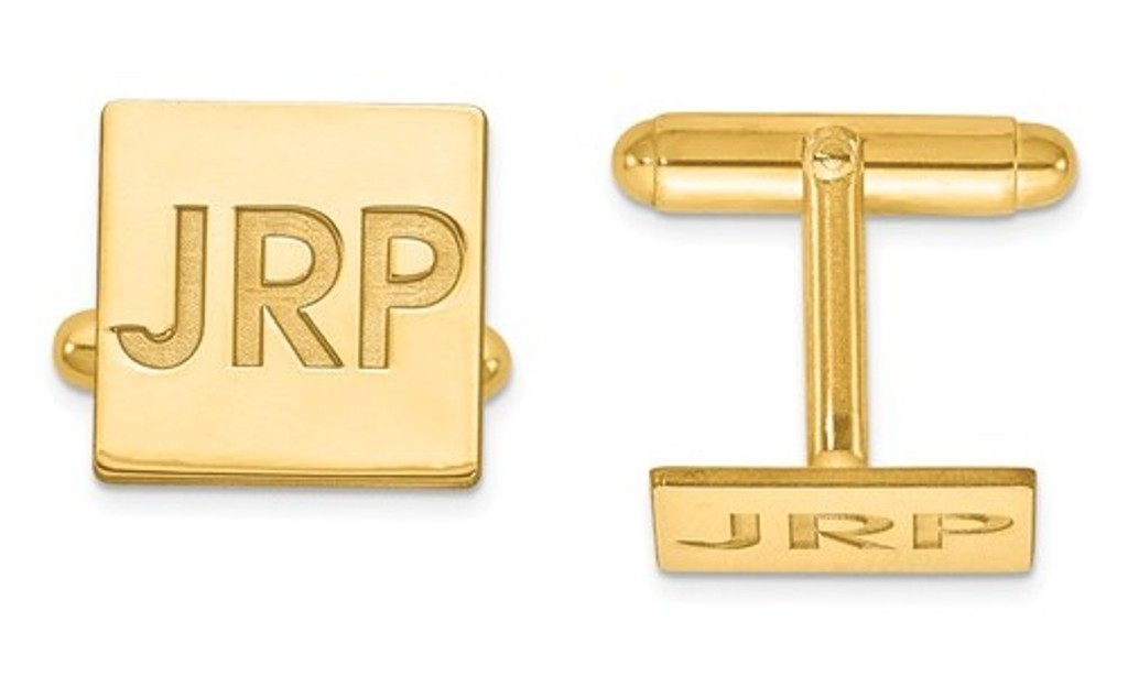 Gold Plated Sterling Silver Recessed Letters Square Monogram Cuff Links, 15MM