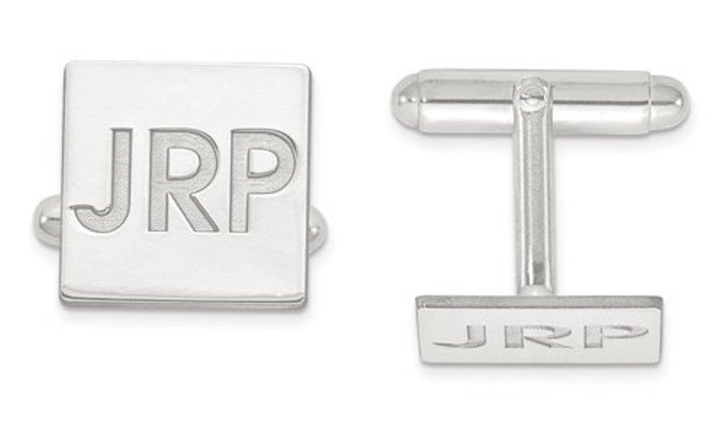 Sterling Silver Recessed Letters Square Monogram Cuff Links