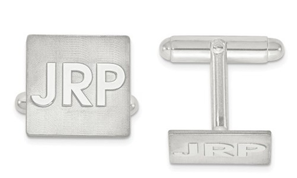 Sterling Silver Raised Letters Square Monogram Cuff Links