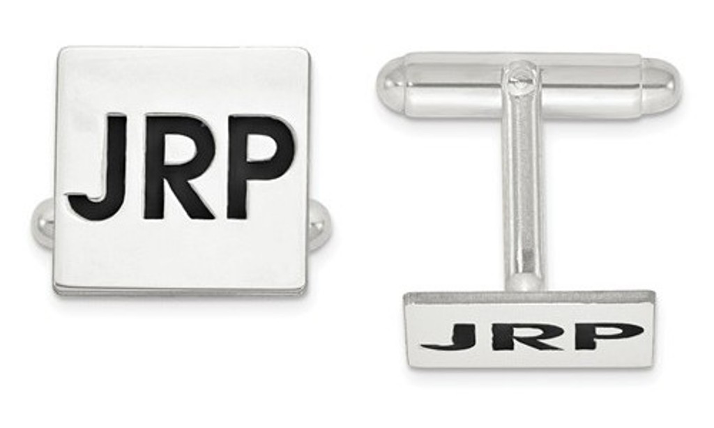 Sterling Silver Enameled Letters Square Monogram Cuff Links