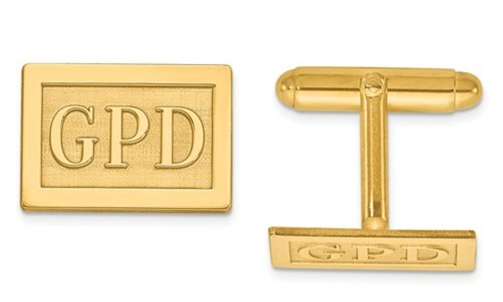 Gold Plated/SS Raised Letters Rectangle Monogram Cuff Links
