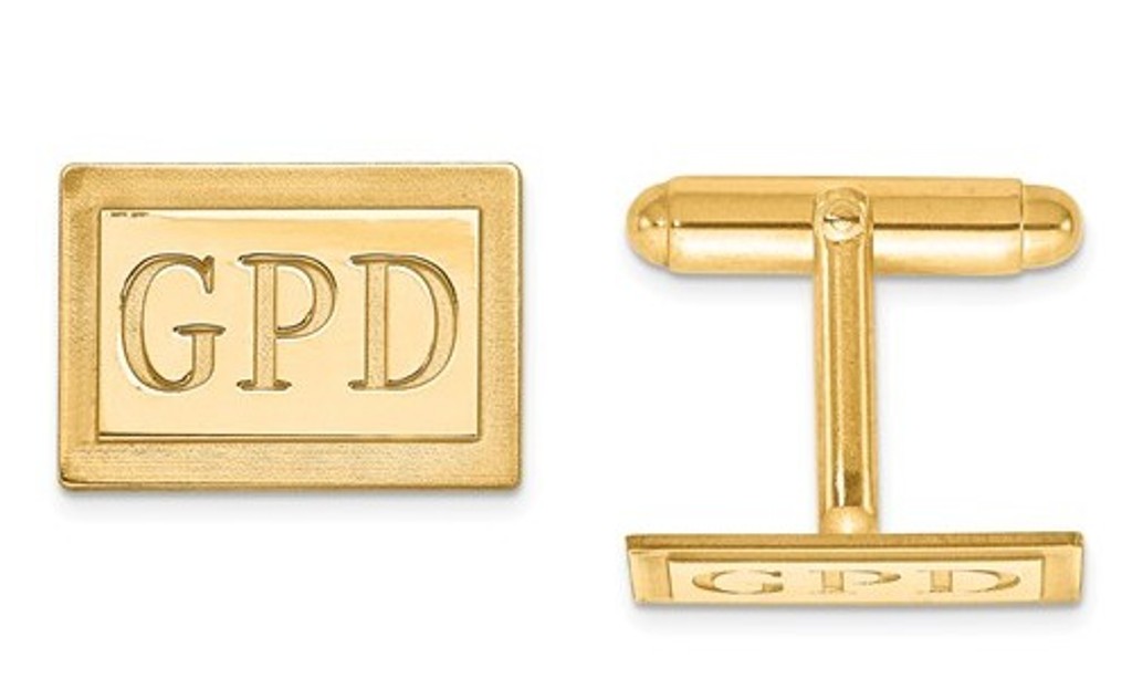 Gold Plated/SS Recessed Letters Rectangle Monogram Cuff Links