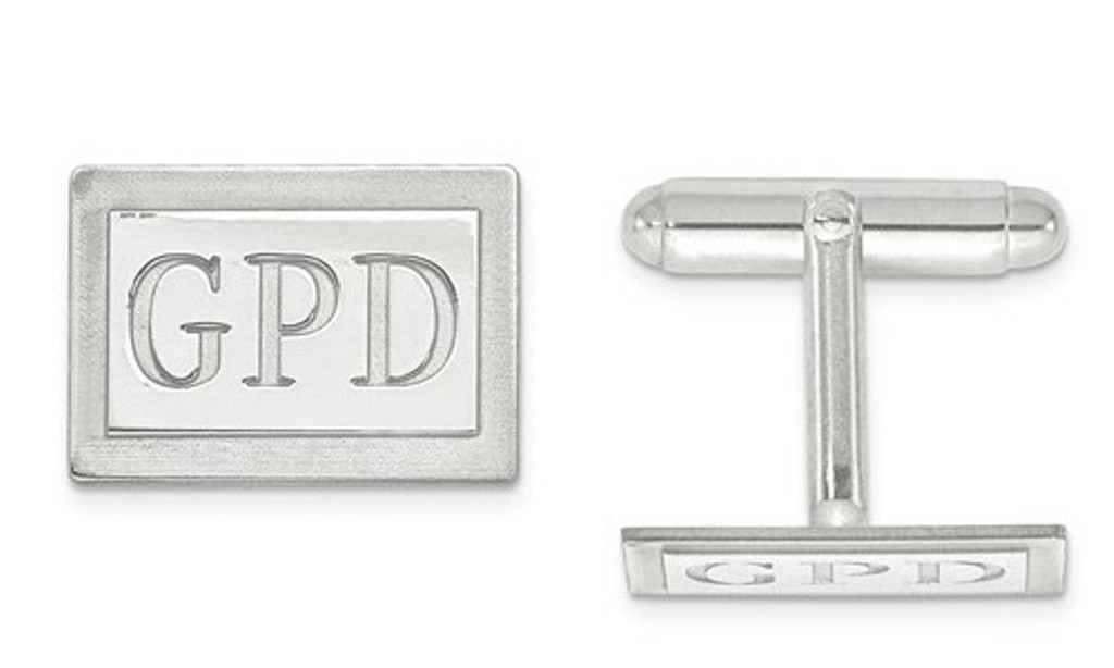Sterling Silver Recessed Letters Rectangle Monogram Cuff Links