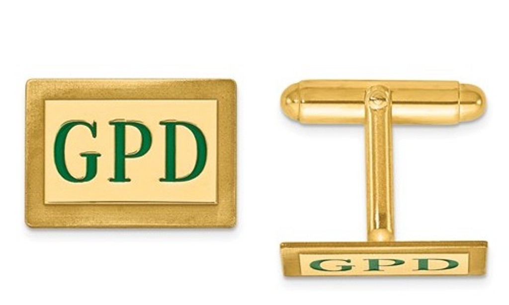 Gold Plated/SS Enameled Letters Rectangle Monogram Cuff Links