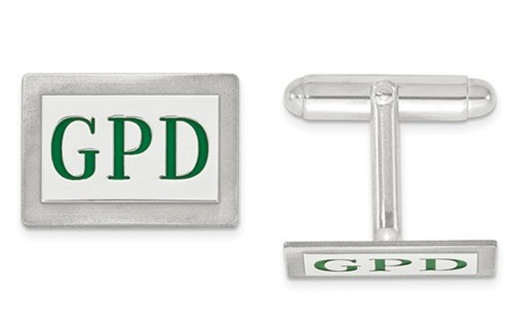 Sterling Silver Enameled Letters Rectangle Monogram Cuff Links