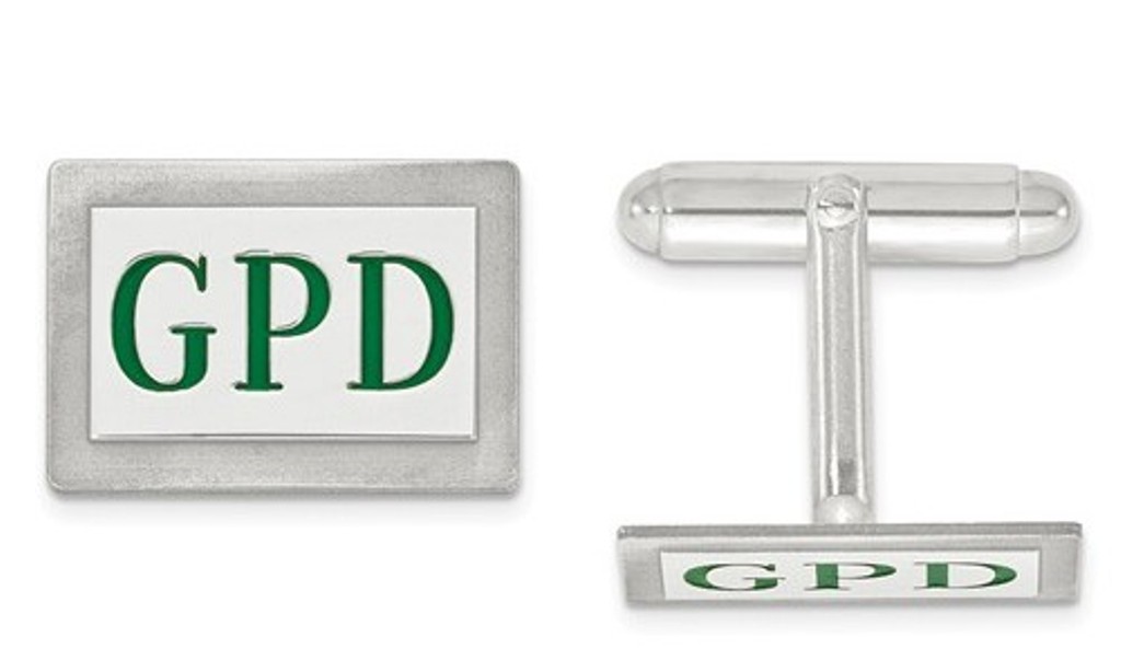 Sterling Silver Enameled Letters Rectangle Monogram Cuff Links
