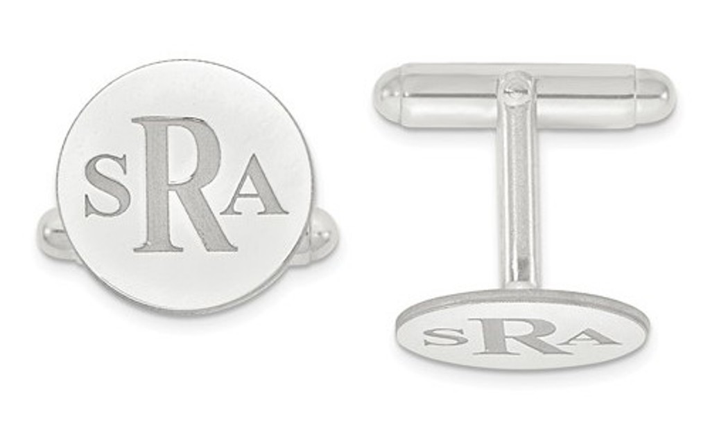 Sterling Silver Recessed Letters Circle Monogram Cuff Links