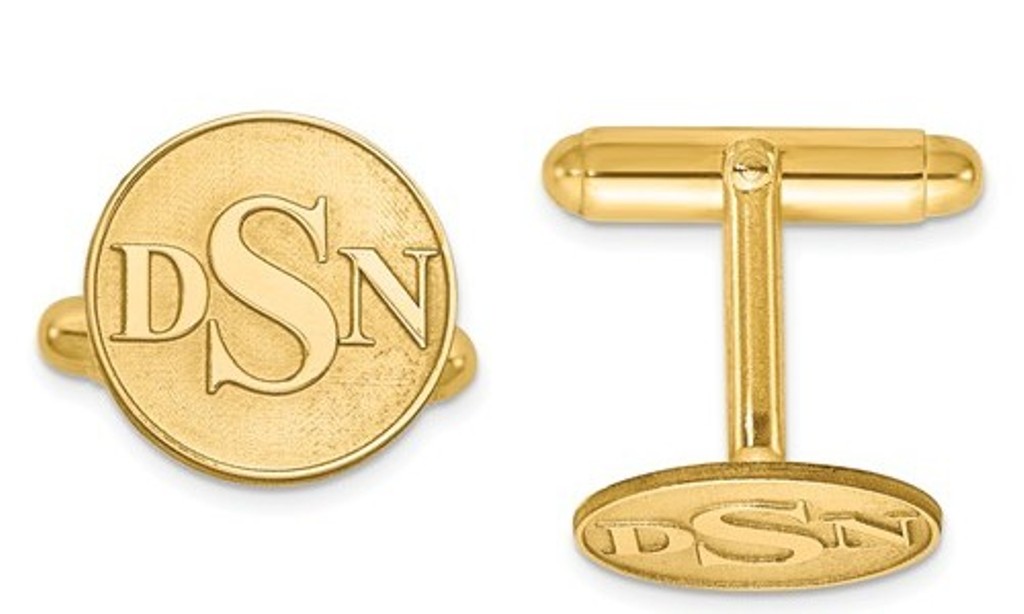 Gold Plated/SS Raised Letters Circle Monogram Cuff Links