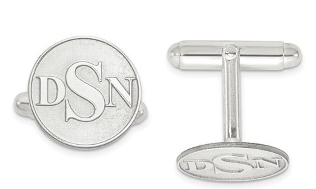 Sterling Silver Raised Letters Circle Monogram Cuff Links