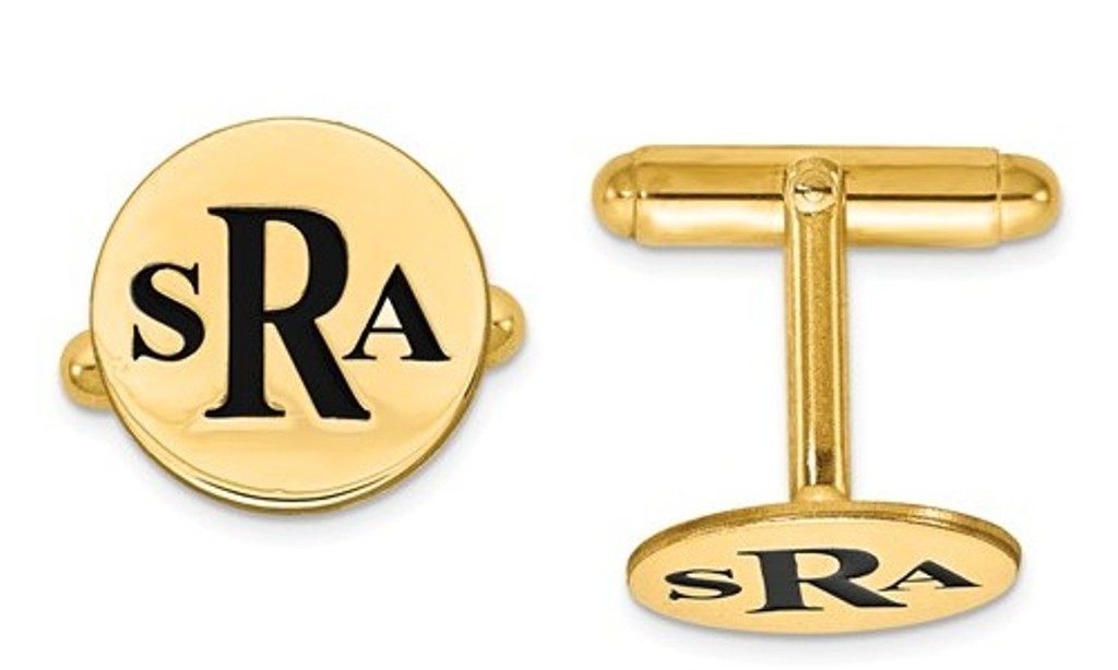 Gold Plated/SS Enameled Letters Circle Monogram Cuff Links