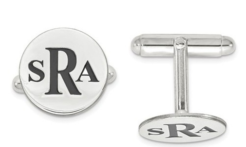 Sterling Silver Enameled Letters Circle Monogram Cuff Links