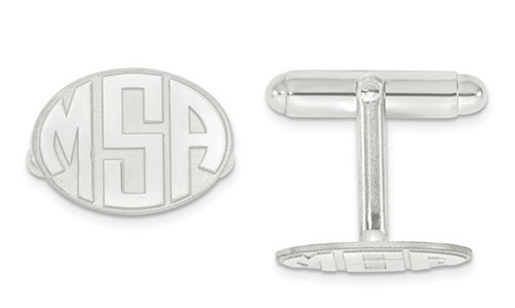 14k White Gold Raised Letters Oval Monogram Cuff Links