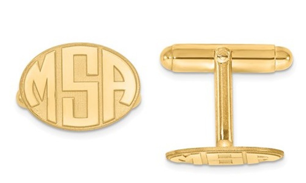 14k Raised Letters Oval Monogram Cuff Links