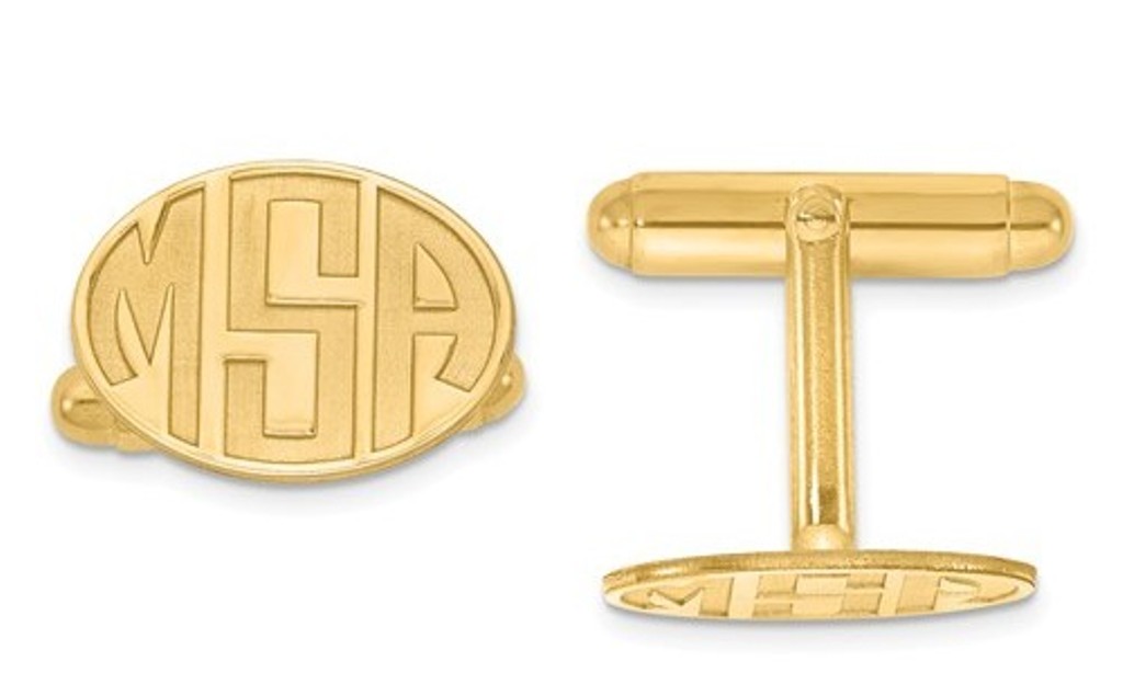 Gold Plated/SS Recessed Letters Oval Monogram Cuff Links