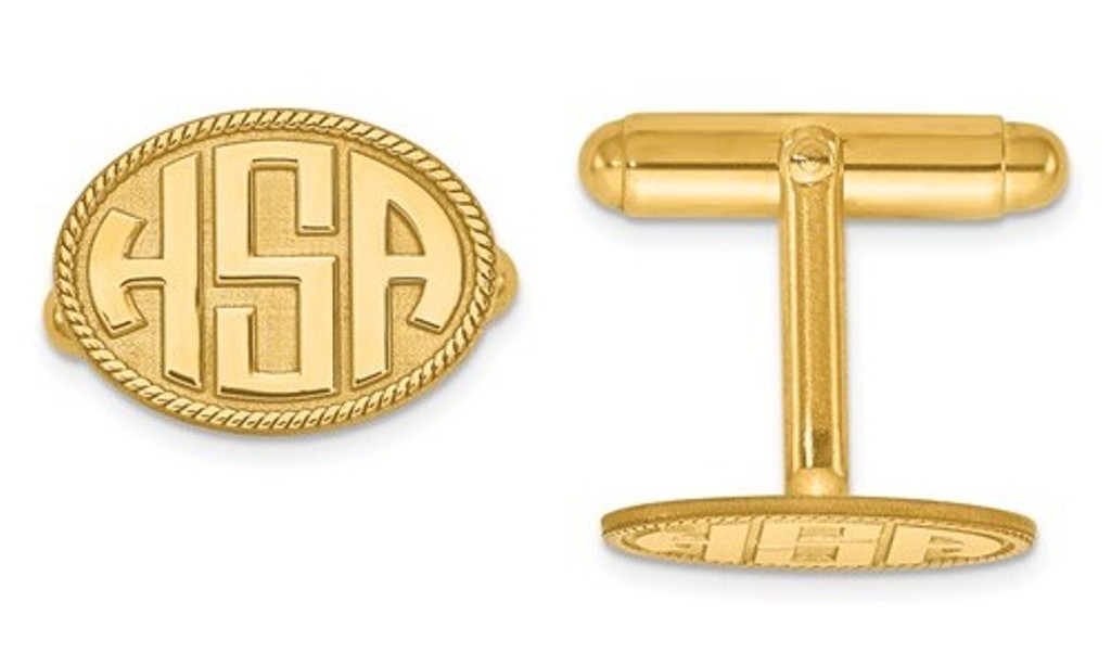 Gold Plated/SS Raised Letters Oval Border Monogram Cuff Links