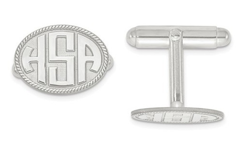 14kw Raised Letters Oval Border Monogram Cuff Links