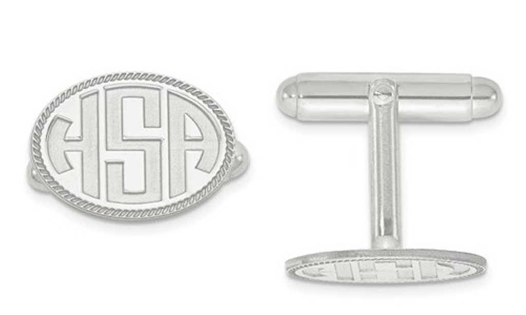 Sterling Silver Recessed Letters Oval Border Monogram Cuff Links