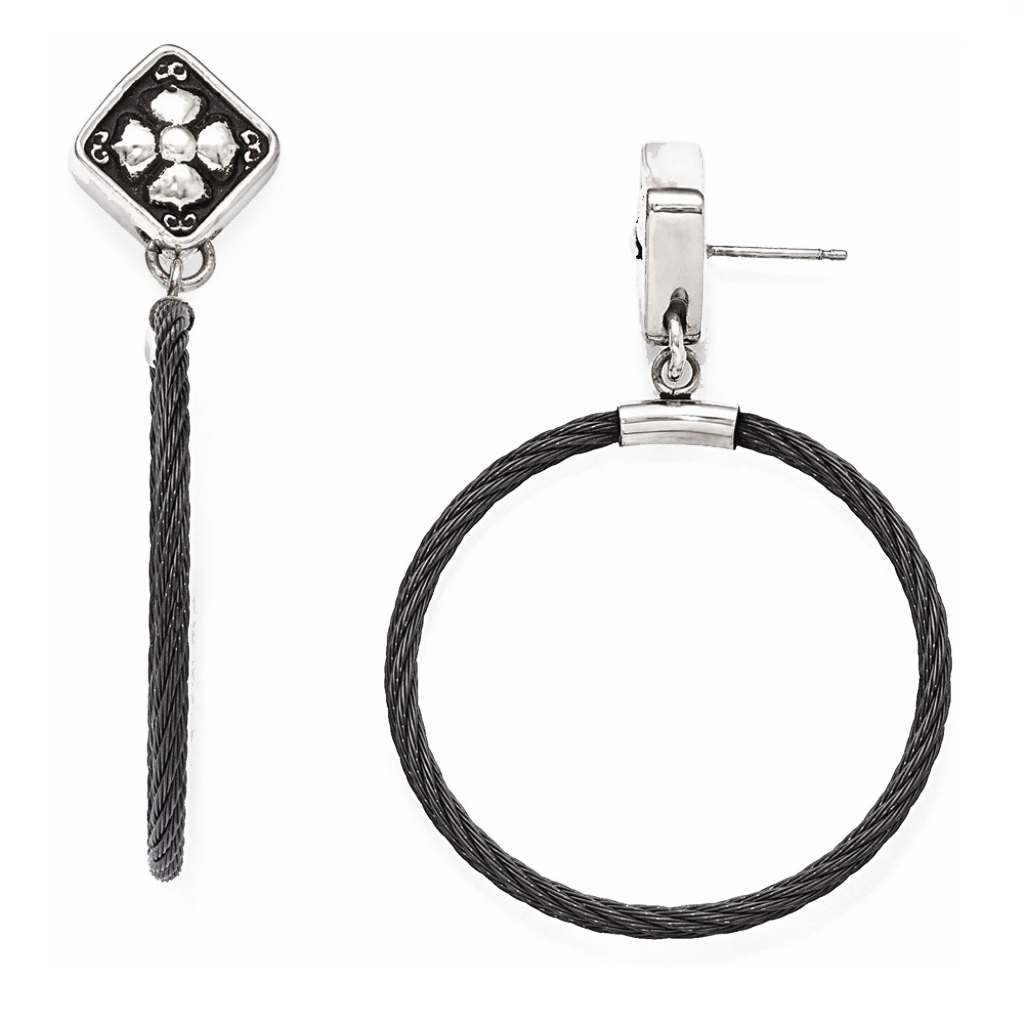 Black Ti™ and Argentium Sterling Silver Hoop Earrings with Stud Posts./><img decoding=
