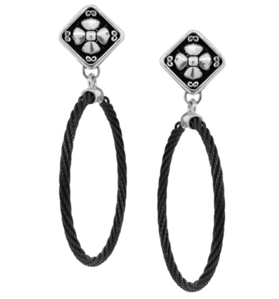 Black Titanium Memory Cable Hoop Earrings with Sterling Silver Studs