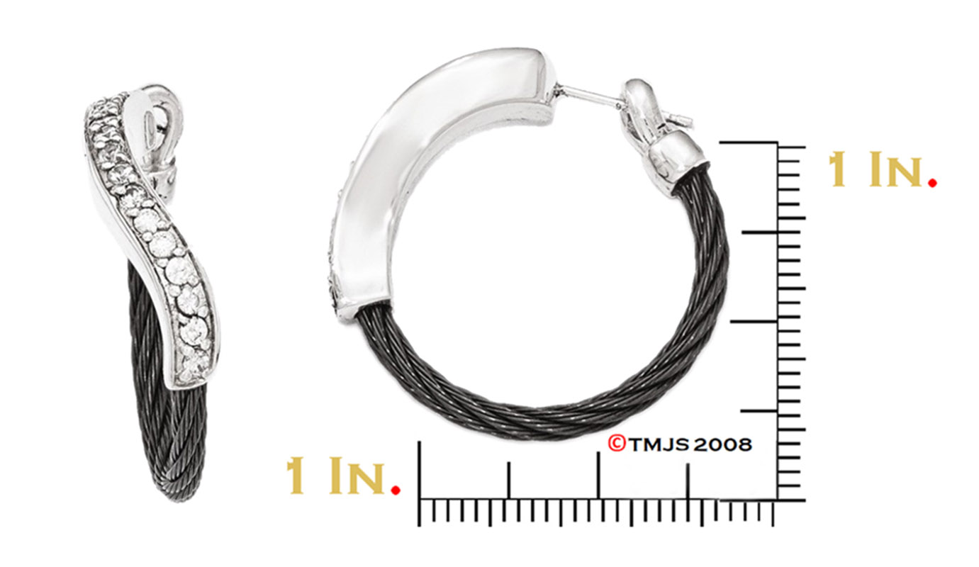 Edward Mirell Black Titanium Memory Cable and Sterling Silver and White Sapphire Earrings.