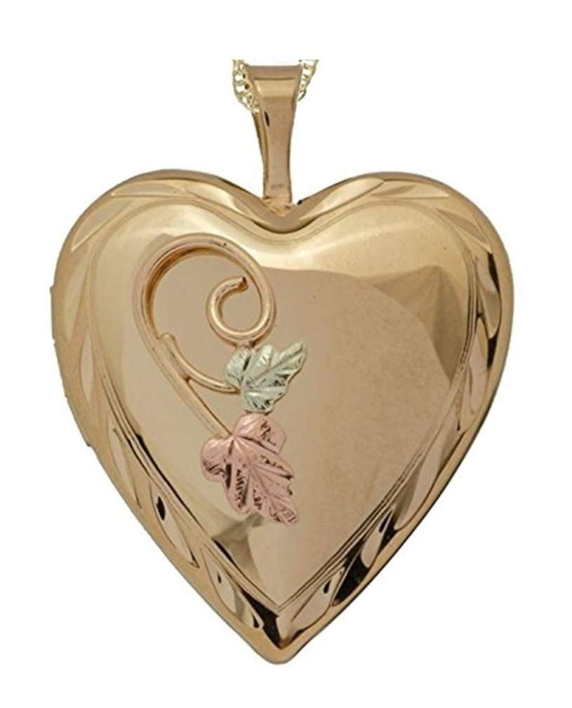 Heart Locket Necklace with 12k Rose and Green Gold Leaf, 20