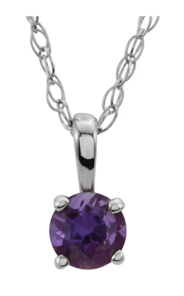 Girl's Rhodium Plate 14k White Gold Amethyst February Birthstone Pendant Necklace, 14