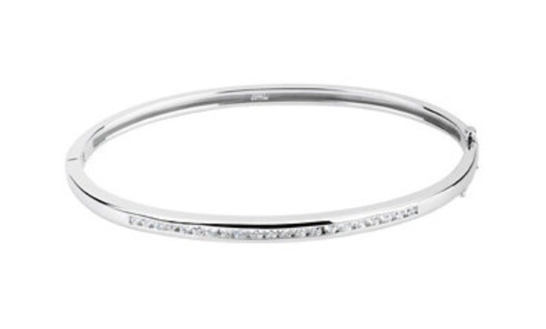 Diamond Bangle Bracelet, Rhodium-Plated 14k White Gold, 6.5