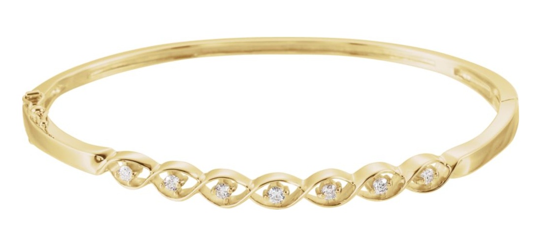 Diamond Bangle Bracelet, 14k Yellow Gold, 7.5
