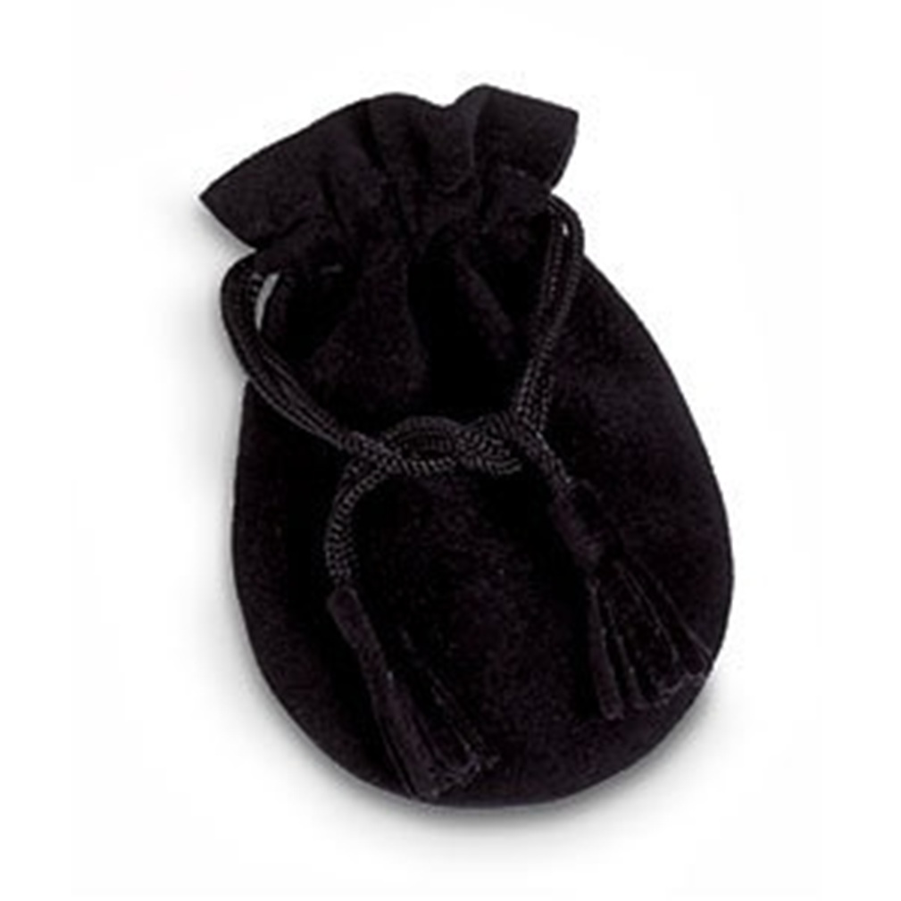 Black Suede Drawstring Jewelry Pouch with Tassels