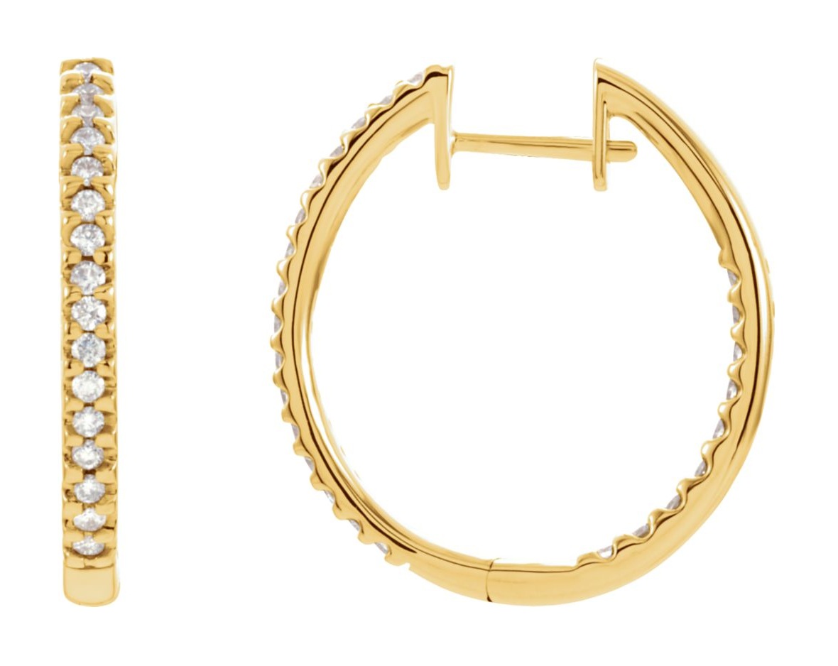 Diamond Inside-Outside Hoop Earrings, 14K Yellow Gold (1/2 Ctw, Color G-I , Clarity I1 )