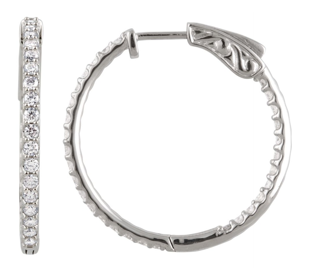 Platinum Hoop Earrings, Inside-Outside Diamond (1 Ctw, Color H+, Clarity SI )