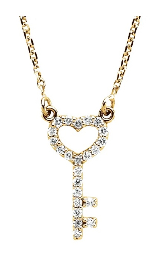 14K Yellow 1/8 CTW Diamond Petite Heart Key 16.5
