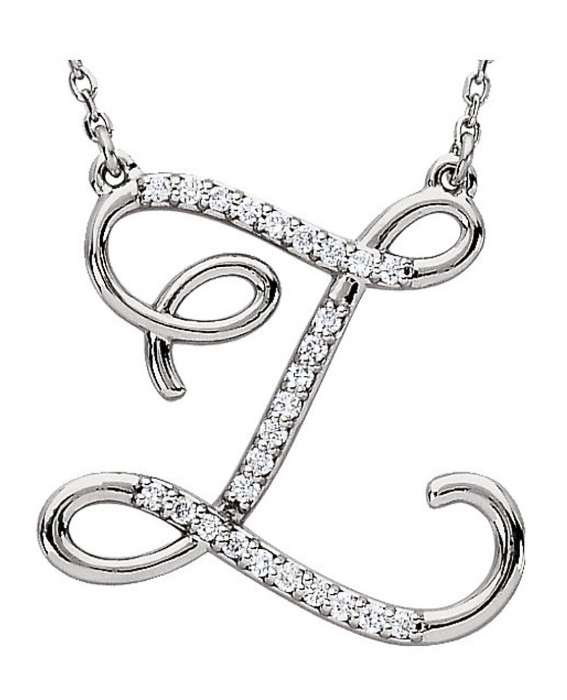 Diamond Initial 'Z' Sterling Silver Pendant Necklace, 16.00