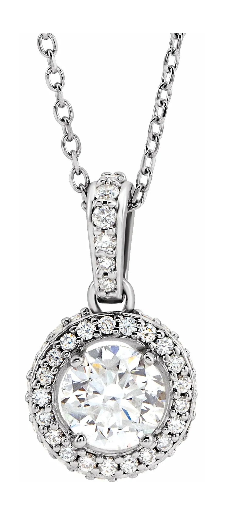Diamond Halo Necklace, Rhodium-Plated 14k White Gold, 18