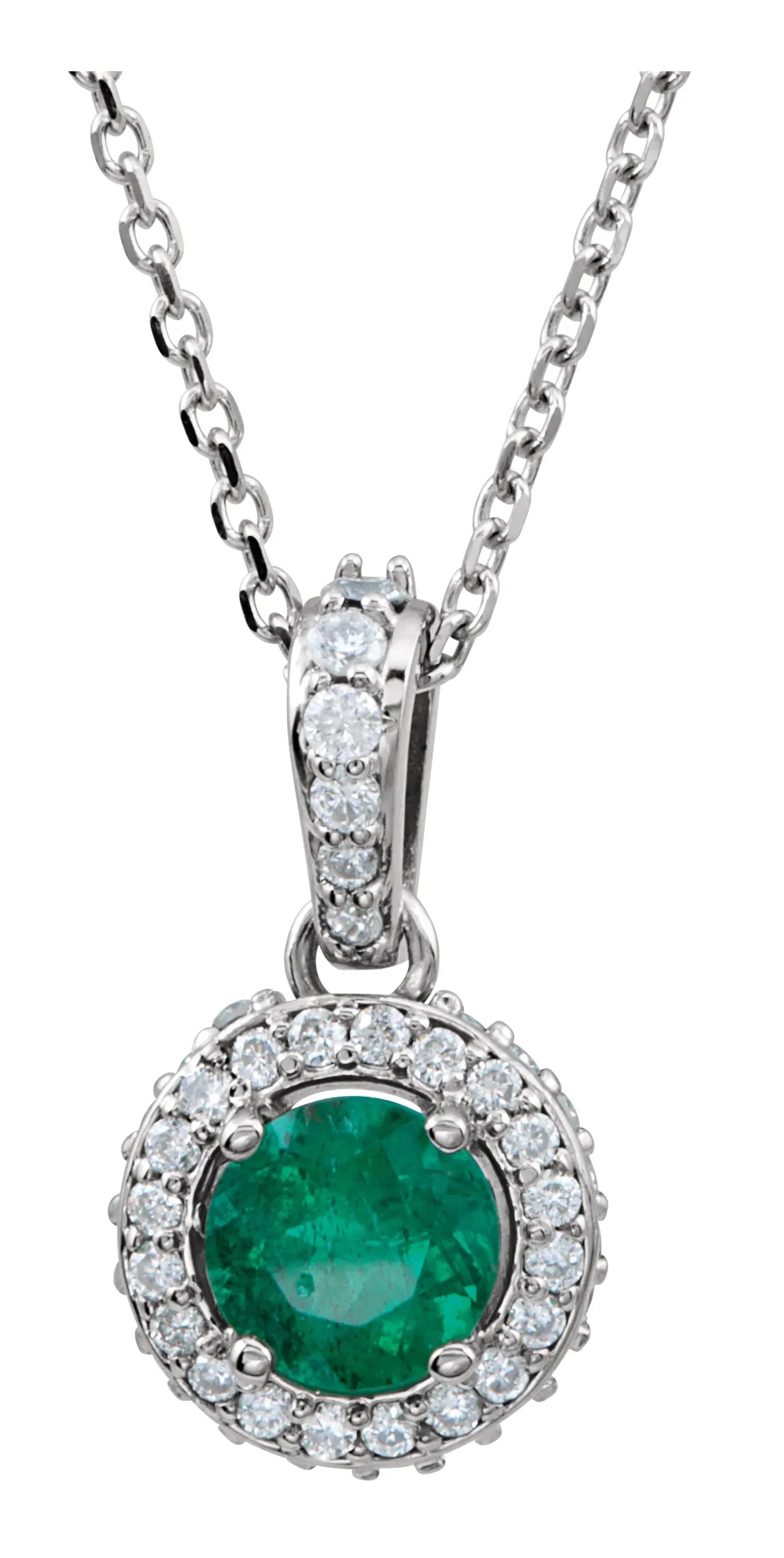 Emerald and Diamond Entourage 14k White Gold Pendant Necklace, 18